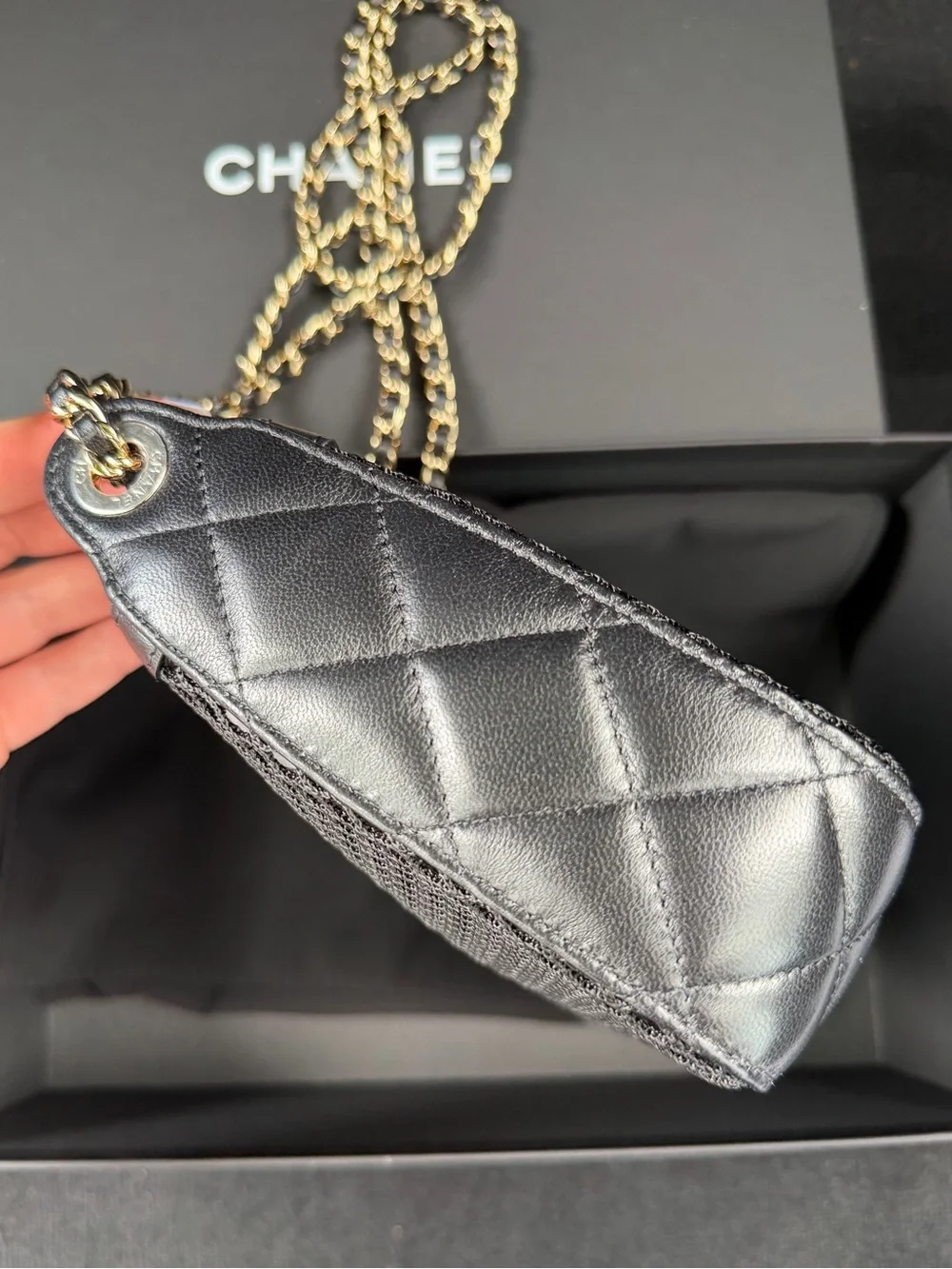 NWT Chanel 25S Mesh Lambskin Pochette Clutch With Chain and Wallet